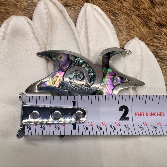Vintage Taxco Mexico Sterling Silver Abalone Brooch Pin/ Pendant & Earrings Set - Picture 13 of 13